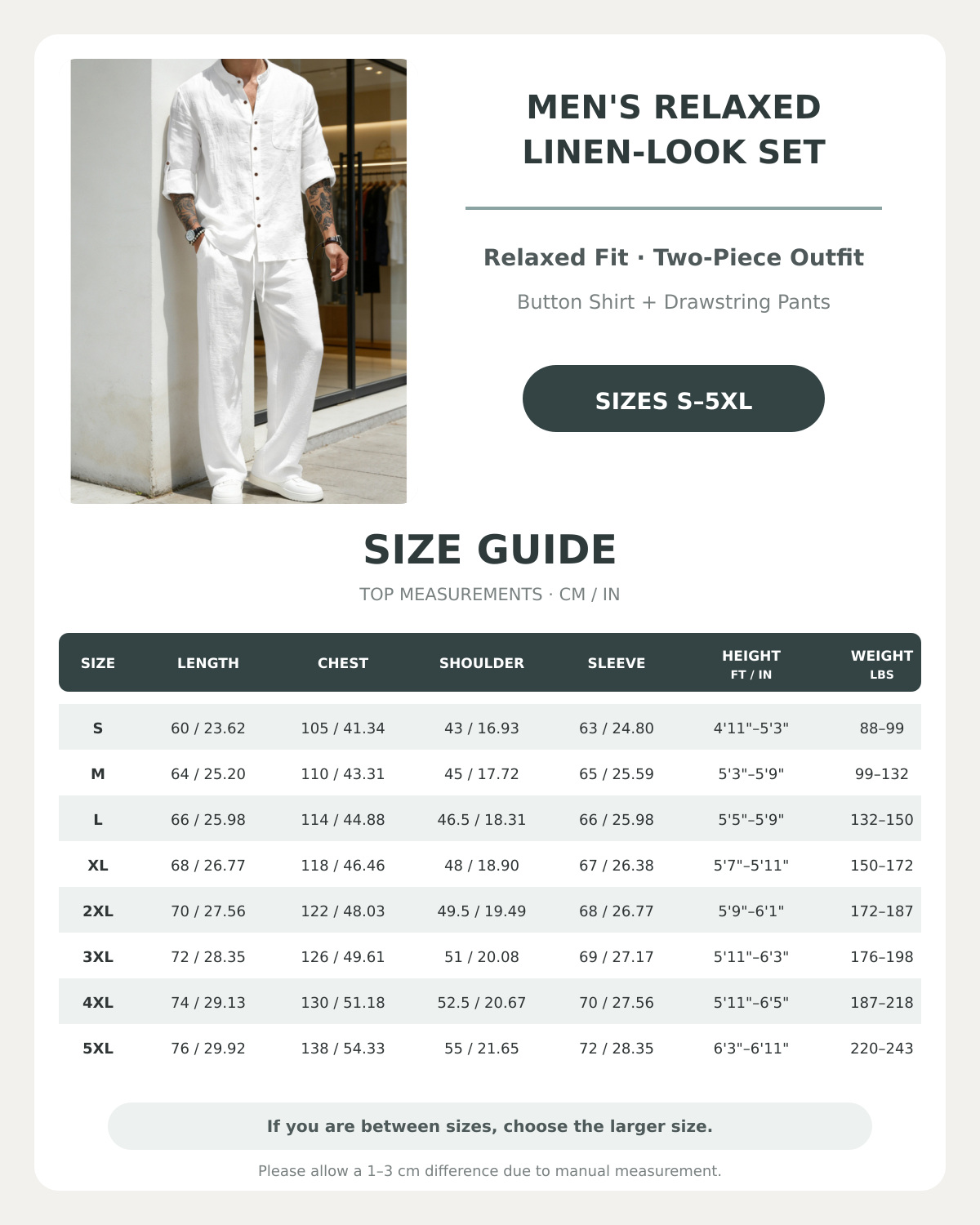 Men’s Relaxed Two-Piece Set – Band-Collar Shirt & Drawstring Pants