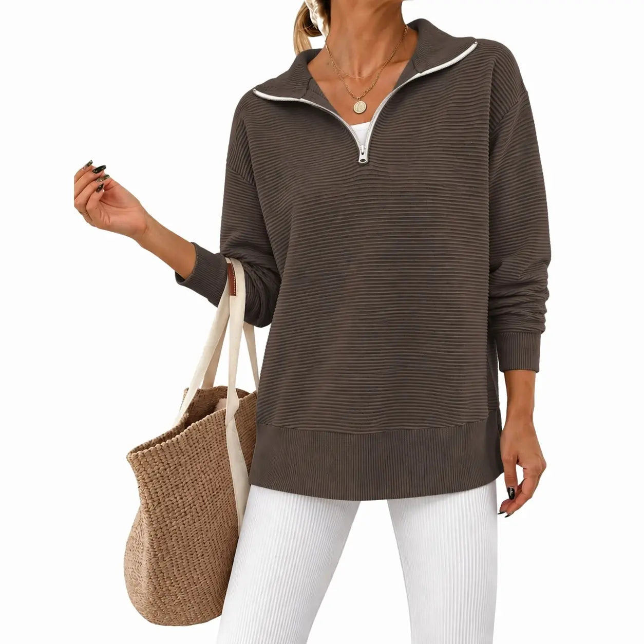EKOUAER Women's Long-Sleeve Quarter-Zip Sweater for Fall and Winter