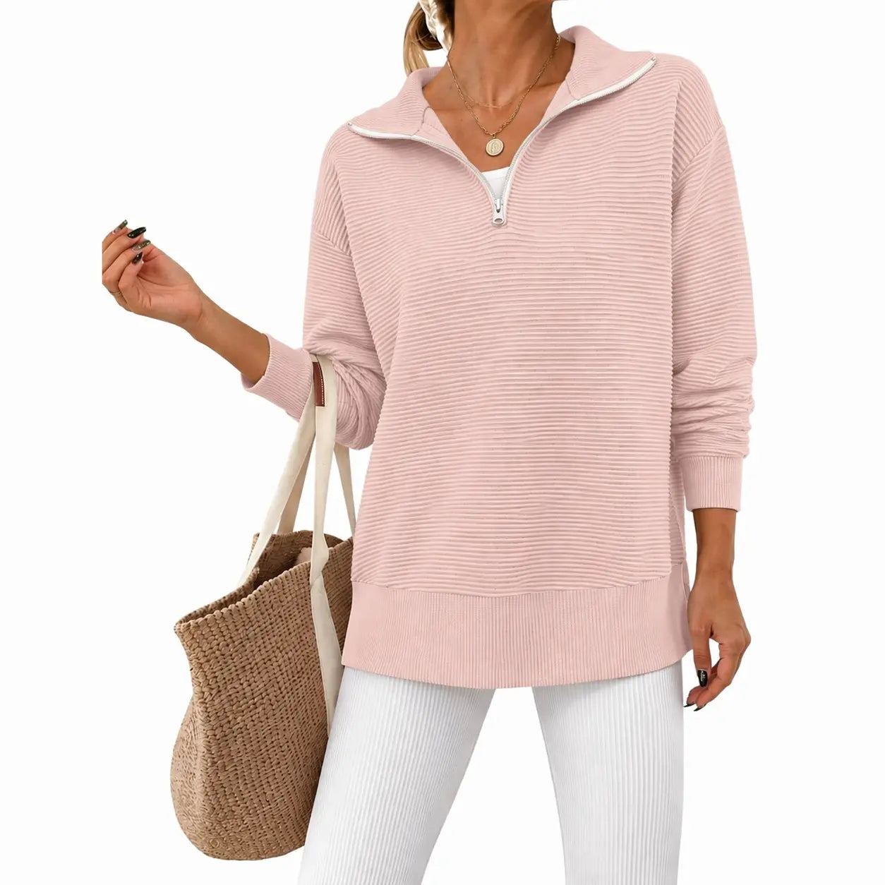 EKOUAER Women's Long-Sleeve Quarter-Zip Sweater for Fall and Winter