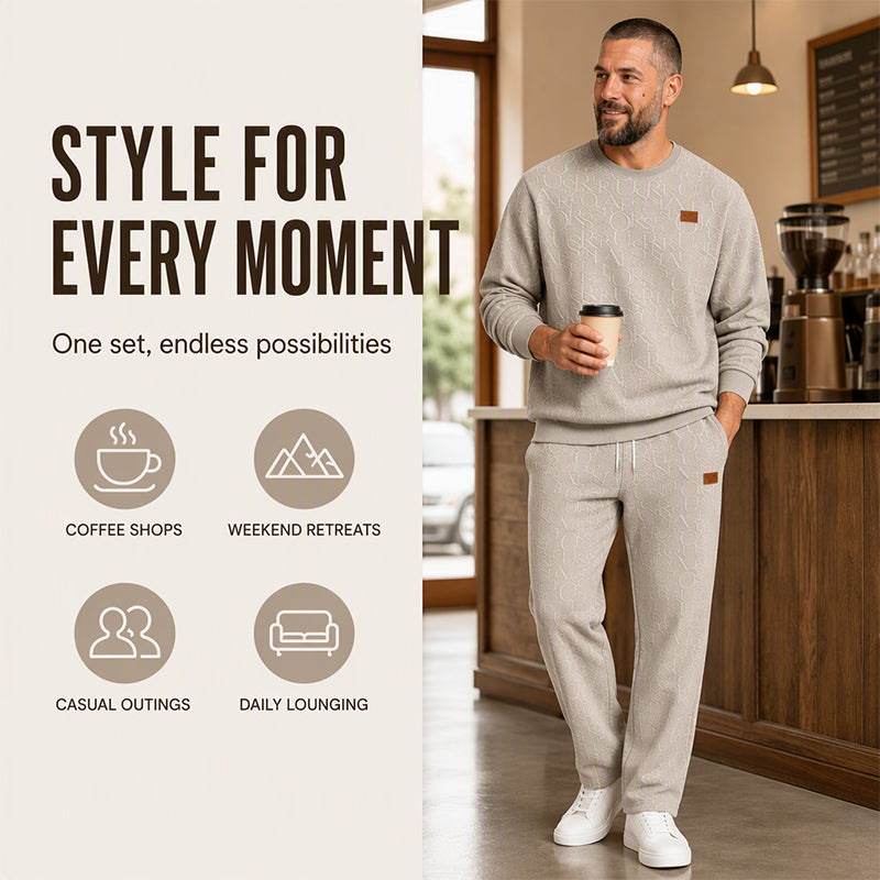 Men’s Two-Piece Set – Letter-Pattern Crewneck &amp; Straight-Leg Pants