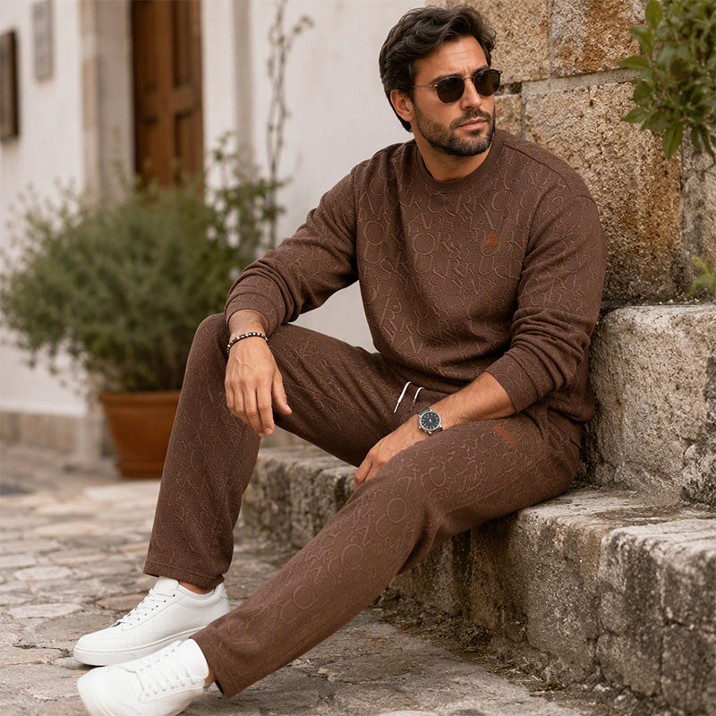 Men’s Two-Piece Set – Letter-Pattern Crewneck &amp; Straight-Leg Pants