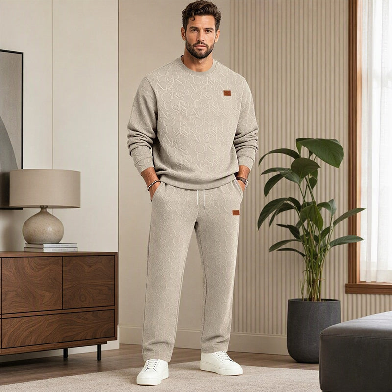 Men’s Two-Piece Set – Letter-Pattern Crewneck &amp; Straight-Leg Pants