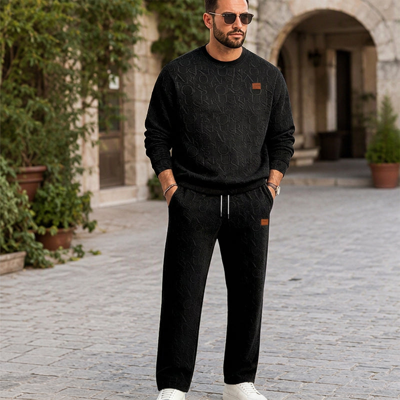 Men’s Two-Piece Set – Letter-Pattern Crewneck &amp; Straight-Leg Pants
