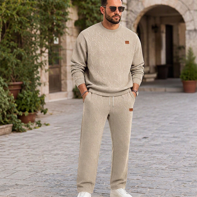 Men’s Two-Piece Set – Letter-Pattern Crewneck &amp; Straight-Leg Pants